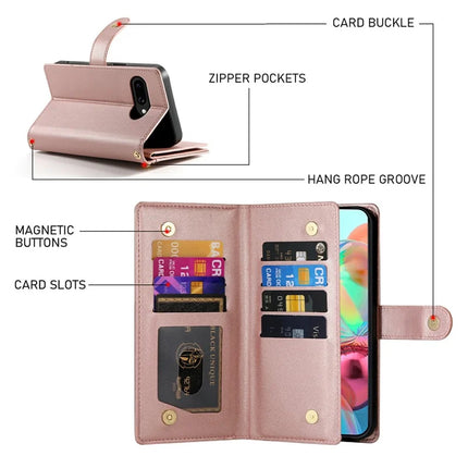 DF-011 For Google Pixel 9a Case Zipper Pocket Wallet Leather Phone Cover with Straps