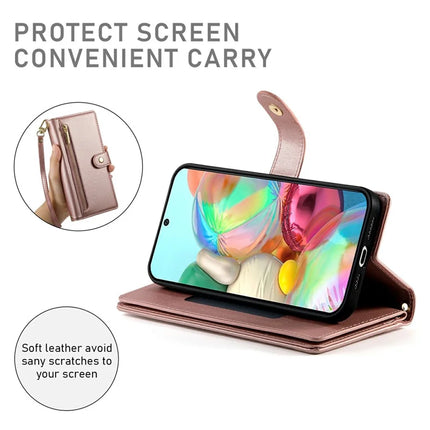 DF-011 For Google Pixel 9a Case Zipper Pocket Wallet Leather Phone Cover with Straps