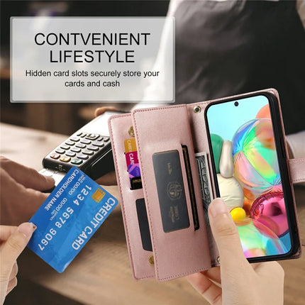 DF-011 For Google Pixel 9a Case Zipper Pocket Wallet Leather Phone Cover with Straps