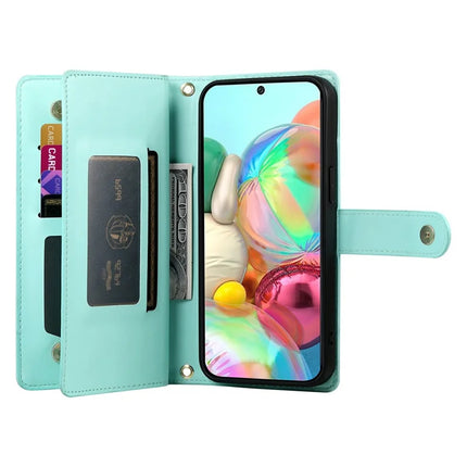 DF-011 For Google Pixel 9a Case Zipper Pocket Wallet Leather Phone Cover with Straps