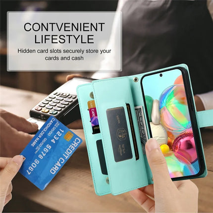 DF-011 For Google Pixel 9a Case Zipper Pocket Wallet Leather Phone Cover with Straps