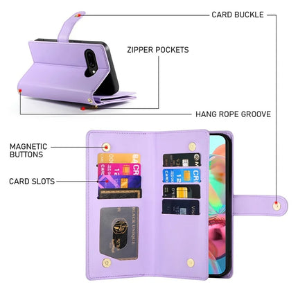DF-011 For Google Pixel 9a Case Zipper Pocket Wallet Leather Phone Cover with Straps