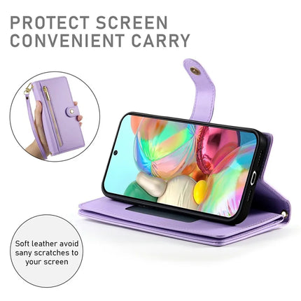 DF-011 For Google Pixel 9a Case Zipper Pocket Wallet Leather Phone Cover with Straps