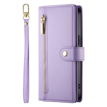DF-011 For Google Pixel 9a Case Zipper Pocket Wallet Leather Phone Cover with Straps