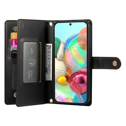 DF-011 For Google Pixel 9a Case Zipper Pocket Wallet Leather Phone Cover with Straps