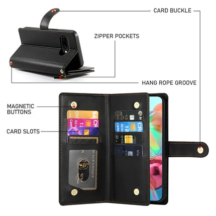 DF-011 For Google Pixel 9a Case Zipper Pocket Wallet Leather Phone Cover with Straps