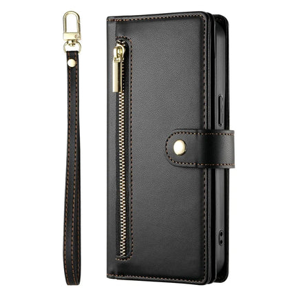 DF-011 For Google Pixel 9a Case Zipper Pocket Wallet Leather Phone Cover with Straps