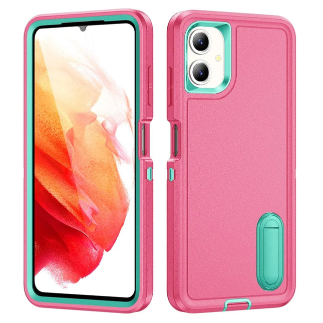 For Samsung Galaxy A06 Case Kickstand Phone Cover PC+Silicone+EVA 3-in-1 Design - Rose+Light Cyan