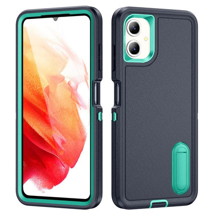 For Samsung Galaxy A06 Case Kickstand Phone Cover PC+Silicone+EVA 3-in-1 Design - Dark Blue+Light Cyan