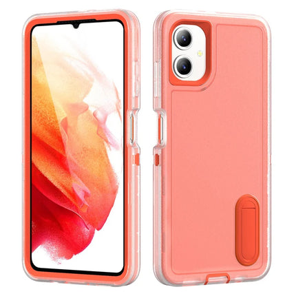 For Samsung Galaxy A06 Case Kickstand Phone Cover PC+Silicone+EVA 3-in-1 Design - Transparent+Orange