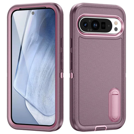 For Google Pixel 9 Pro XL Case Kickstand Phone Cover PC+Silicone+EVA 3-in-1 Design - Purple+Pink