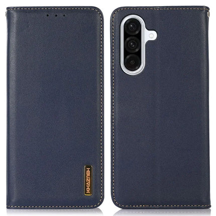 KHAZNEH For Samsung Galaxy A26 5G Case Genuine Cow Leather Wallet Phone Cover Nappa Texture - Blue