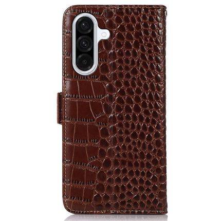 For Samsung Galaxy A56 5G Case Crocodile Texture Genuine Cow Leather Phone Wallet Cover
