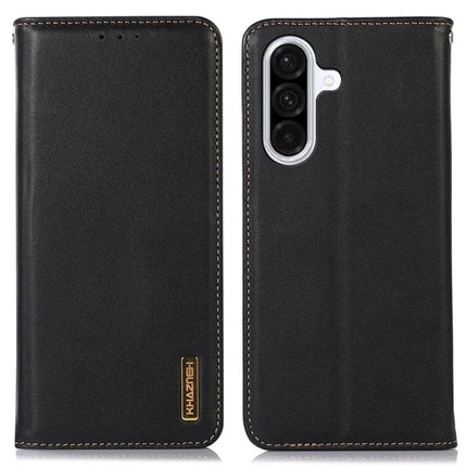 KHAZNEH For Samsung Galaxy A56 5G Case Genuine Cow Leather Wallet Phone Cover Nappa Texture - Black