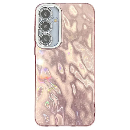 For Samsung Galaxy A54 5G Case IMD Design Shockproof PC+TPU Phone Cover with Glass Lens Film - Wrinkle Pattern / Pink