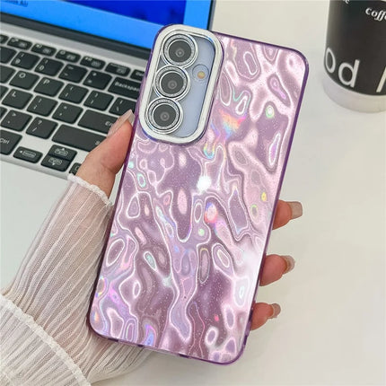 For Samsung Galaxy A54 5G Case IMD Design Shockproof PC+TPU Phone Cover with Glass Lens Film - Wrinkle Pattern / Purple