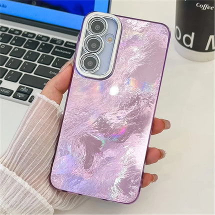 For Samsung Galaxy A54 5G Case IMD Design Shockproof PC+TPU Phone Cover with Glass Lens Film - Foil Pattern / Purple