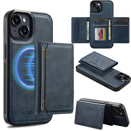 LC.IMEEKE L5 For iPhone 13 Magnetic Phone Case Leather Back Cover with Detachable Card Holder - Blue