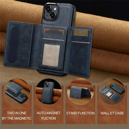 LC.IMEEKE L5 For iPhone 13 Magnetic Phone Case Leather Back Cover with Detachable Card Holder