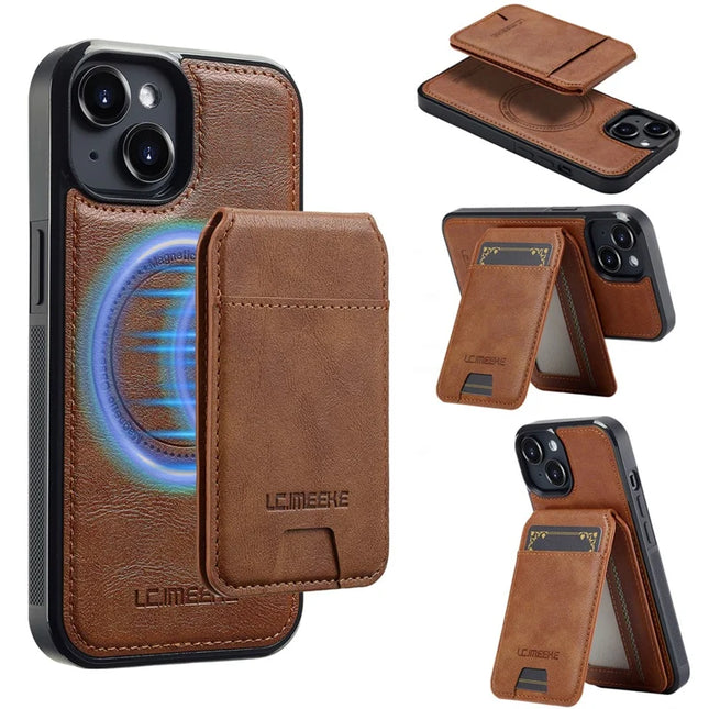 LC.IMEEKE L3 For iPhone 13 mini Magnetic Case Detachable Card Holder Leather TPU Mobile Cover - Brown
