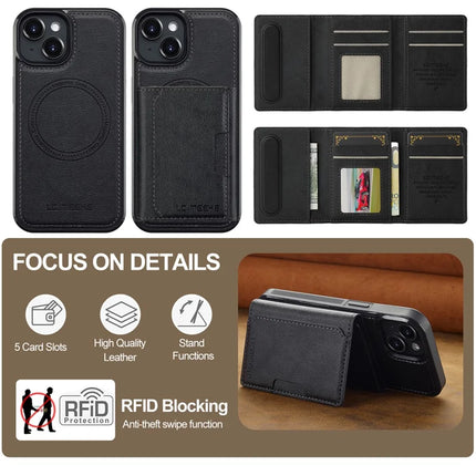 LC.IMEEKE L5 For iPhone 13 mini Magnetic Phone Case Leather Back Cover with Detachable Card Holder