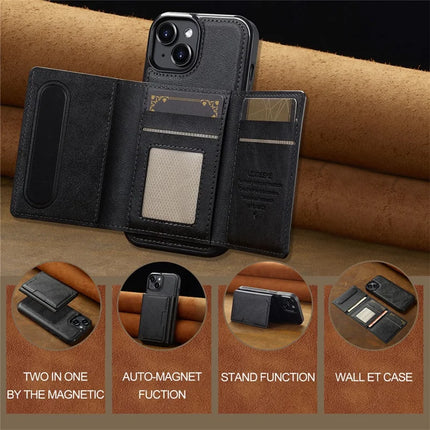 LC.IMEEKE L5 For iPhone 13 mini Magnetic Phone Case Leather Back Cover with Detachable Card Holder