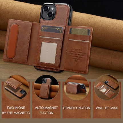 LC.IMEEKE L5 For iPhone 13 mini Magnetic Phone Case Leather Back Cover with Detachable Card Holder