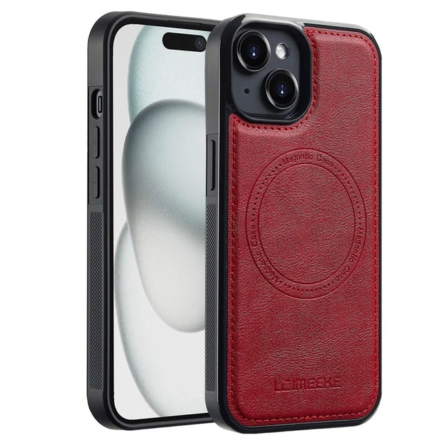 LC.IMEEKE For iPhone 13 mini Magnetic Case Compatible with MagSafe Leather TPU Back Cover - Red