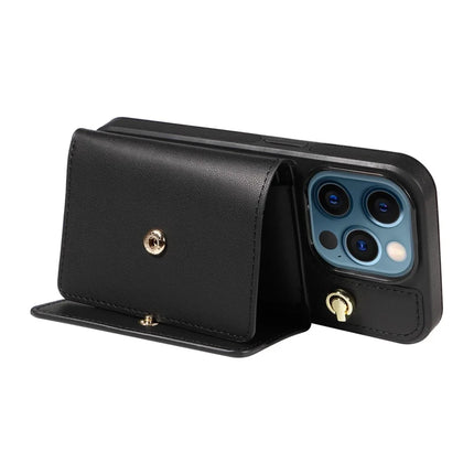 For iPhone 12 Pro Max Crossbody Phone Case Card Holder Kickstand Leather Coated TPU Mobile Cover