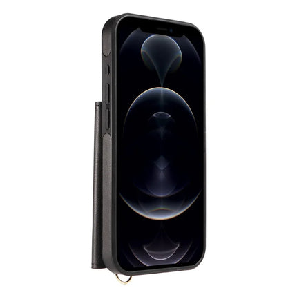 For iPhone 12 Pro Max Crossbody Phone Case Card Holder Kickstand Leather Coated TPU Mobile Cover