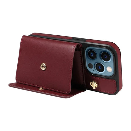 For iPhone 12 Pro Max Crossbody Phone Case Card Holder Kickstand Leather Coated TPU Mobile Cover