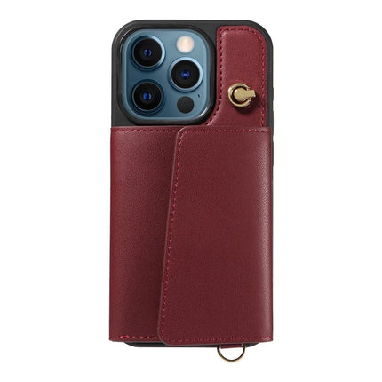 For iPhone 12 Pro Max Crossbody Phone Case Card Holder Kickstand Leather Coated TPU Mobile Cover