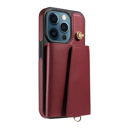 For iPhone 12 Pro Max Crossbody Phone Case Card Holder Kickstand Leather Coated TPU Mobile Cover