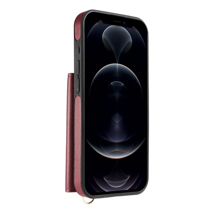 For iPhone 12 Pro Max Crossbody Phone Case Card Holder Kickstand Leather Coated TPU Mobile Cover