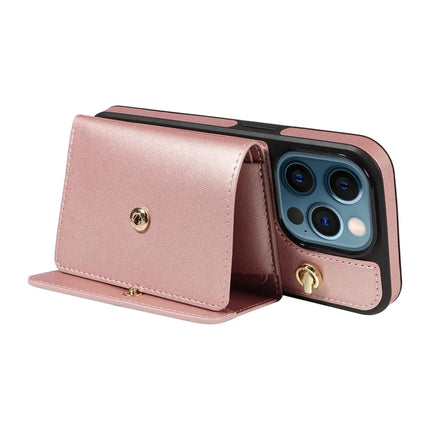 For iPhone 12 Pro Max Crossbody Phone Case Card Holder Kickstand Leather Coated TPU Mobile Cover