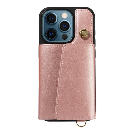 For iPhone 12 Pro Max Crossbody Phone Case Card Holder Kickstand Leather Coated TPU Mobile Cover