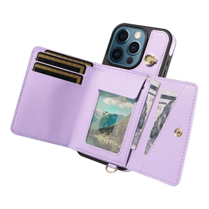 For iPhone 12 Pro Max Crossbody Phone Case Card Holder Kickstand Leather Coated TPU Mobile Cover