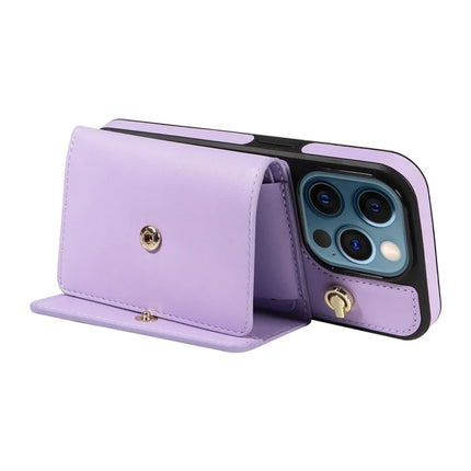 For iPhone 12 Pro Max Crossbody Phone Case Card Holder Kickstand Leather Coated TPU Mobile Cover