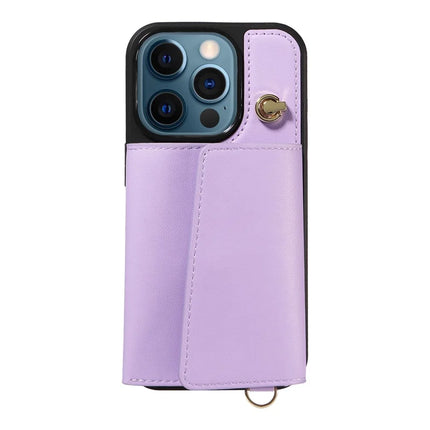 For iPhone 12 Pro Max Crossbody Phone Case Card Holder Kickstand Leather Coated TPU Mobile Cover