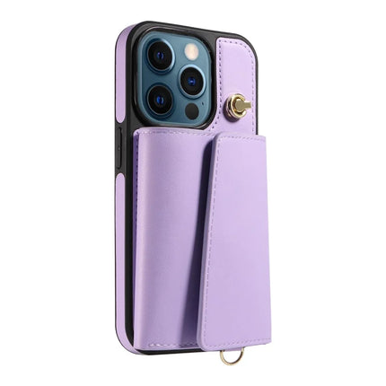 For iPhone 12 Pro Max Crossbody Phone Case Card Holder Kickstand Leather Coated TPU Mobile Cover