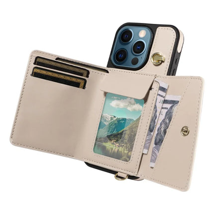 For iPhone 12 Pro Max Crossbody Phone Case Card Holder Kickstand Leather Coated TPU Mobile Cover