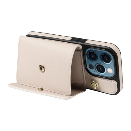 For iPhone 12 Pro Max Crossbody Phone Case Card Holder Kickstand Leather Coated TPU Mobile Cover