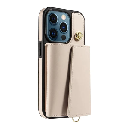 For iPhone 12 Pro Max Crossbody Phone Case Card Holder Kickstand Leather Coated TPU Mobile Cover