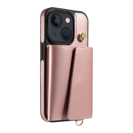 For iPhone 14 / 13 Crossbody Phone Case Card Holder Kickstand Leather Coated TPU Mobile Cover