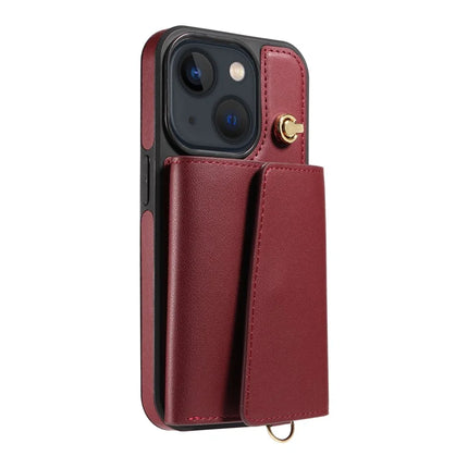 For iPhone 14 / 13 Crossbody Phone Case Card Holder Kickstand Leather Coated TPU Mobile Cover