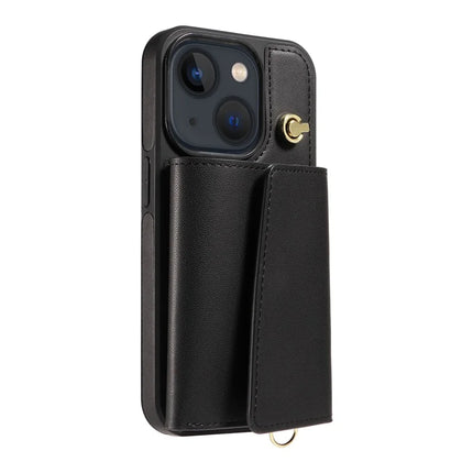 For iPhone 14 / 13 Crossbody Phone Case Card Holder Kickstand Leather Coated TPU Mobile Cover