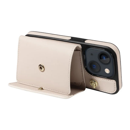 For iPhone 14 / 13 Crossbody Phone Case Card Holder Kickstand Leather Coated TPU Mobile Cover