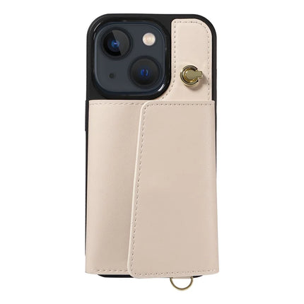 For iPhone 14 / 13 Crossbody Phone Case Card Holder Kickstand Leather Coated TPU Mobile Cover