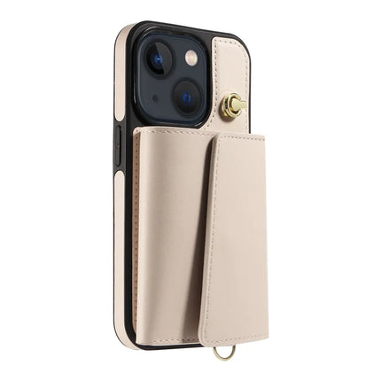 For iPhone 14 / 13 Crossbody Phone Case Card Holder Kickstand Leather Coated TPU Mobile Cover