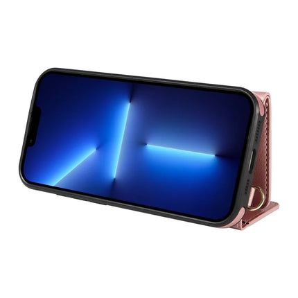 For iPhone 13 Pro Max Crossbody Phone Case Card Holder Kickstand Leather Coated TPU Mobile Cover